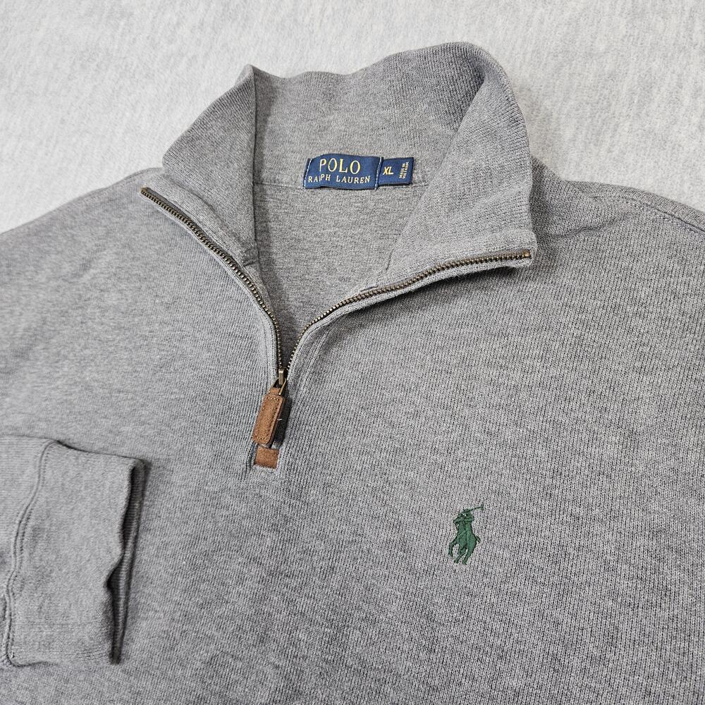 Polo Ralph Lauren Sweater Mens XL Gray 1/4 Zip Mock Neck Cotton Pullover
